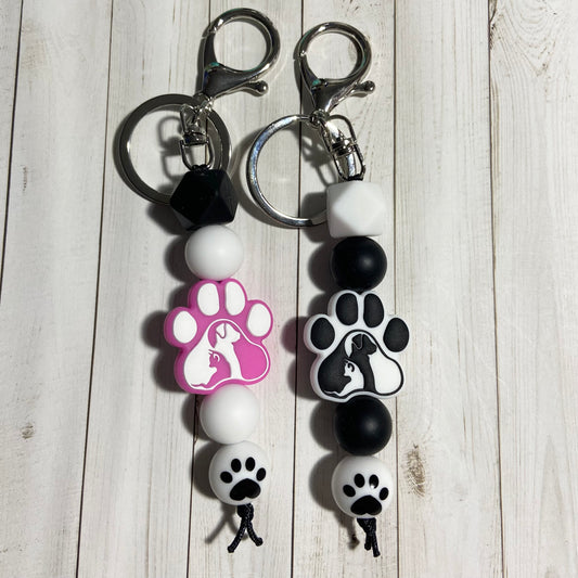 Cat & Dog in Paw Print Keychain